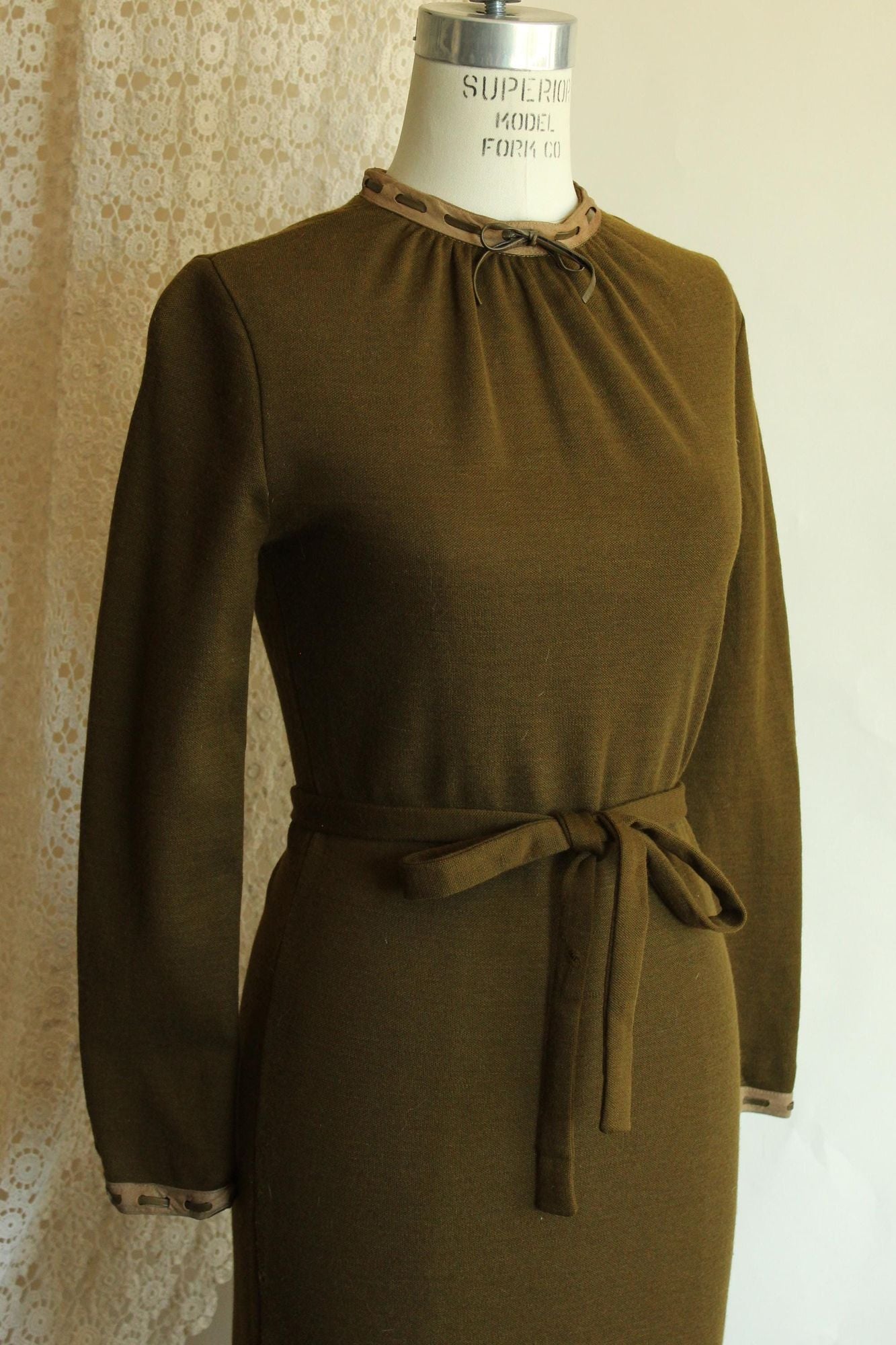 Vintage 1960s Jonathan Logan Olive Green Wool Wiggle Dress