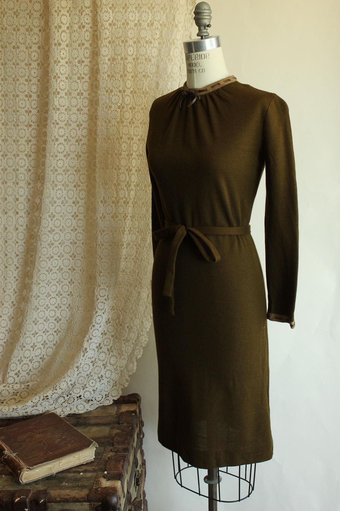 Vintage 1960s Jonathan Logan Olive Green Wool Wiggle Dress