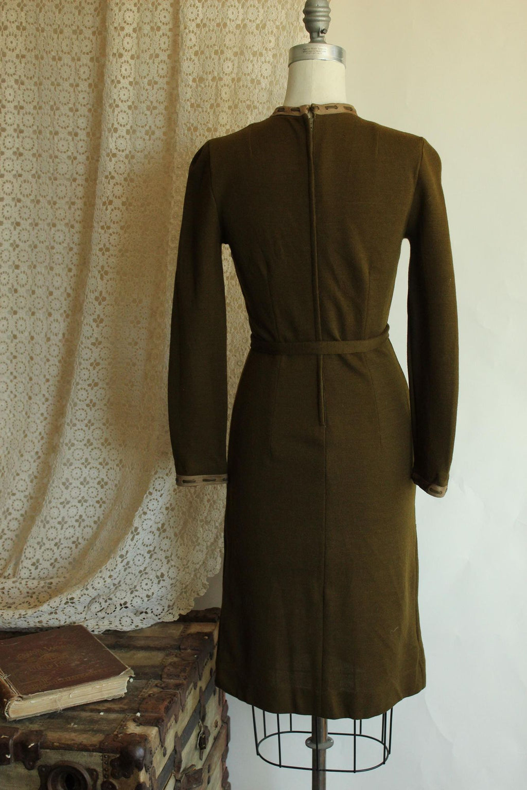 Vintage 1960s Jonathan Logan Olive Green Wool Wiggle Dress