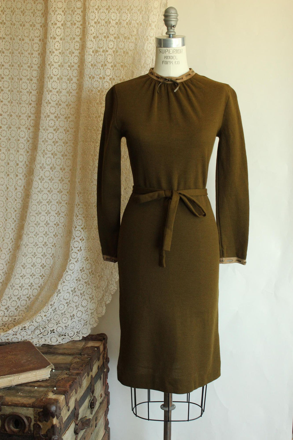 Vintage 1960s Jonathan Logan Olive Green Wool Wiggle Dress