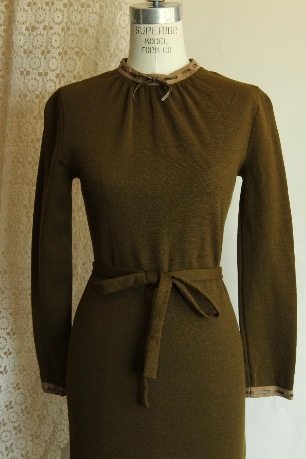 Vintage 1960s Jonathan Logan Olive Green Wool Wiggle Dress
