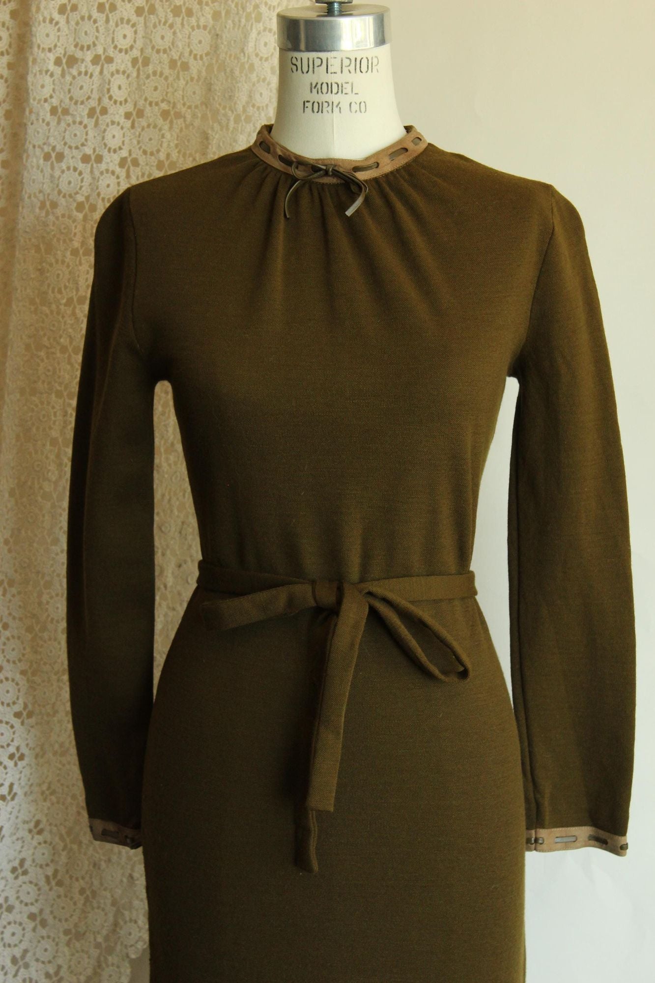 Vintage 1960s Jonathan Logan Olive Green Wool Wiggle Dress