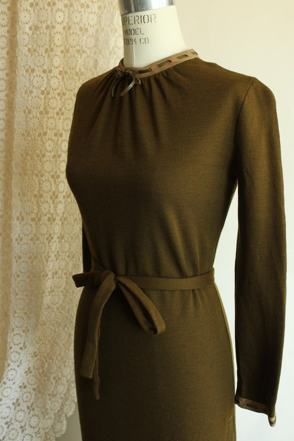 Vintage 1960s Jonathan Logan Olive Green Wool Wiggle Dress