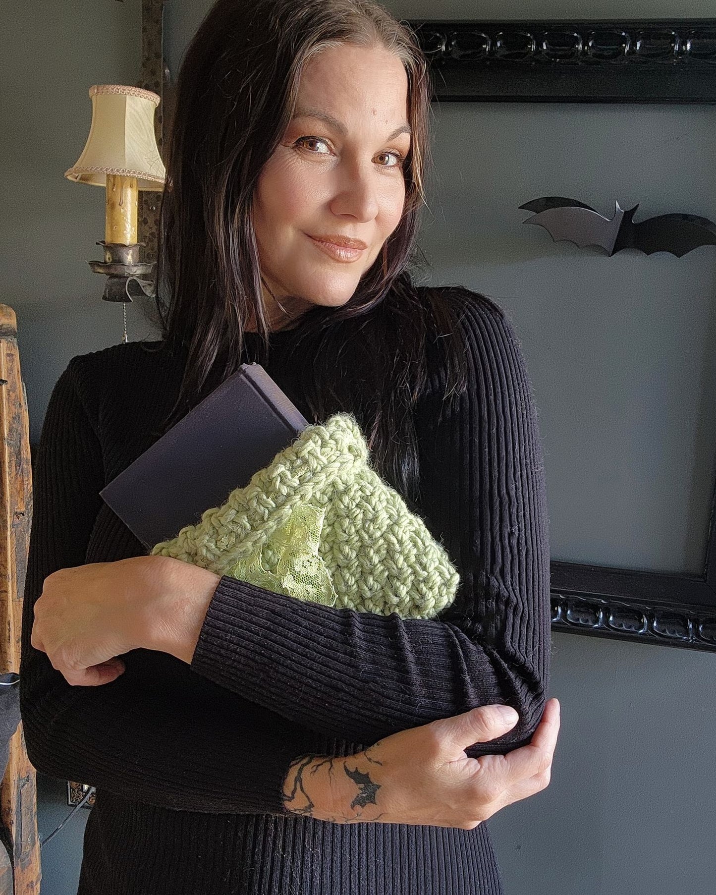 The Psion Apple Hand Knit Book Pouch or Cover in Chunky Pale Green Yarn