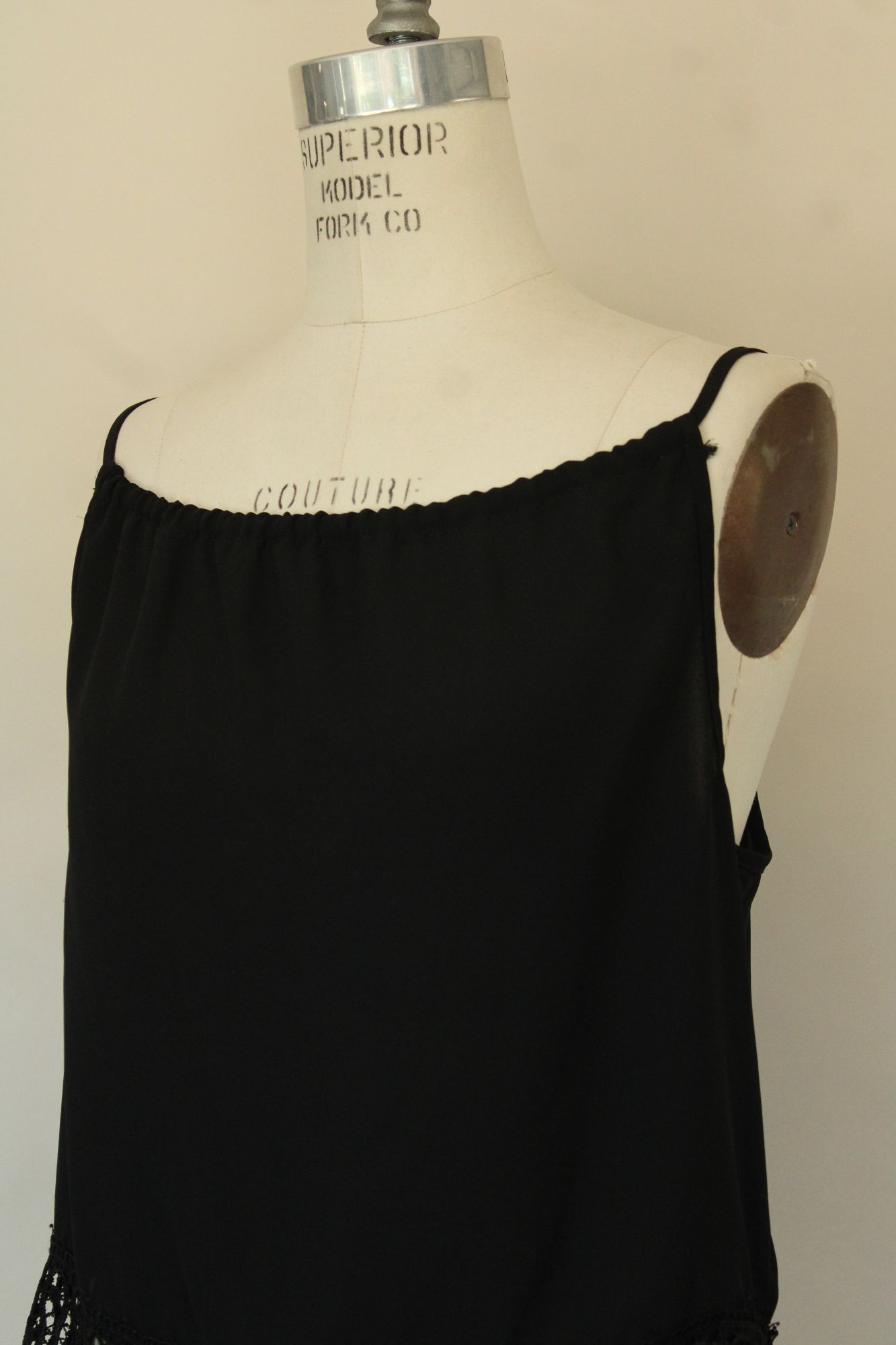 Oboe Womens Top, Black Spaghetti Strap, Size Large, Lace Trim