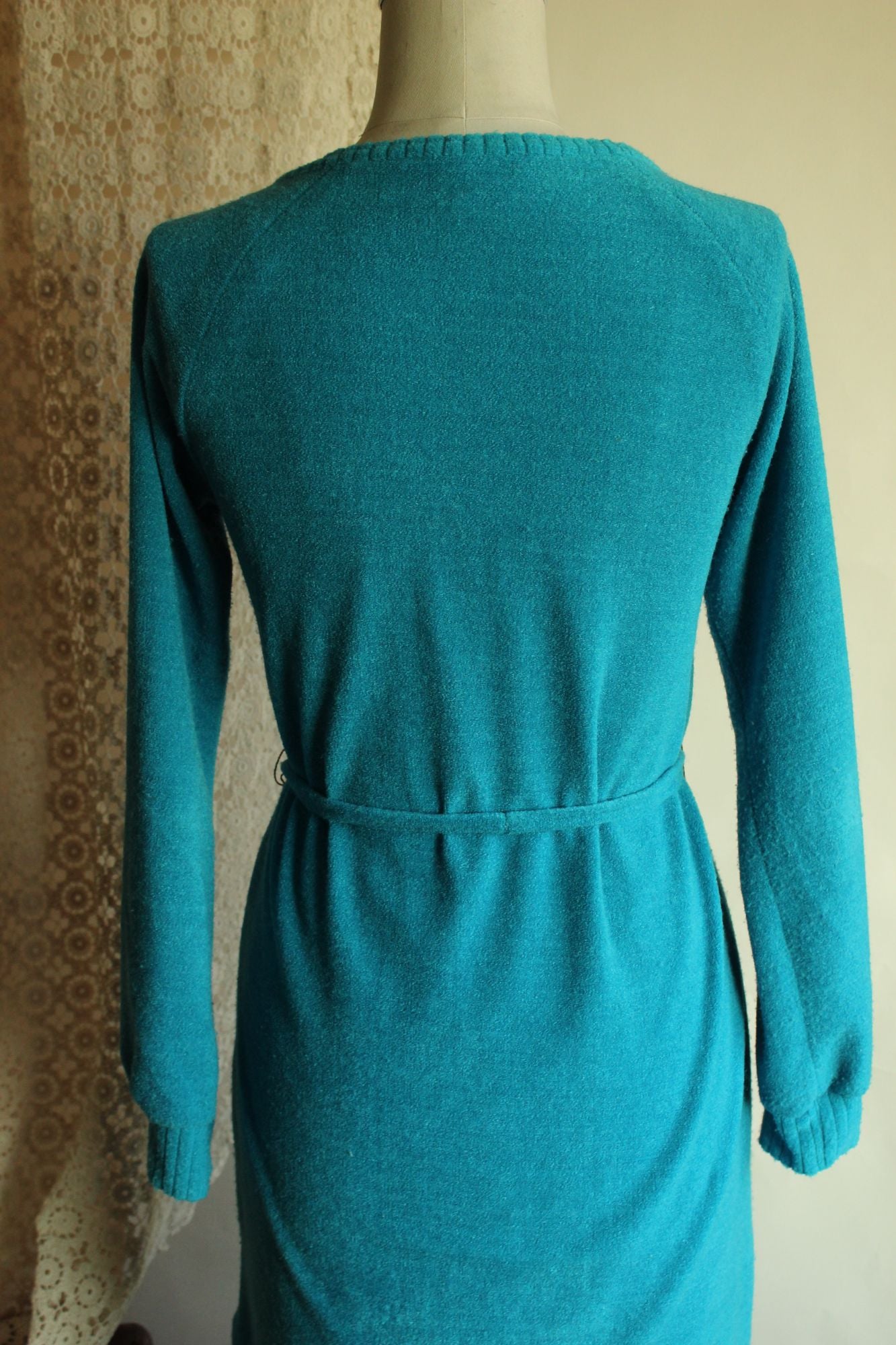Vintage 1970s 1980s Jonathan Logan Blue Terry Cloth Dress with Belt