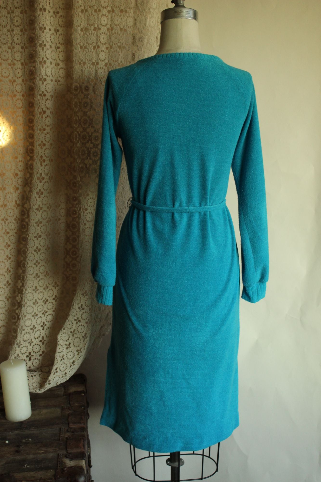 Vintage 1970s 1980s Jonathan Logan Blue Terry Cloth Dress with Belt
