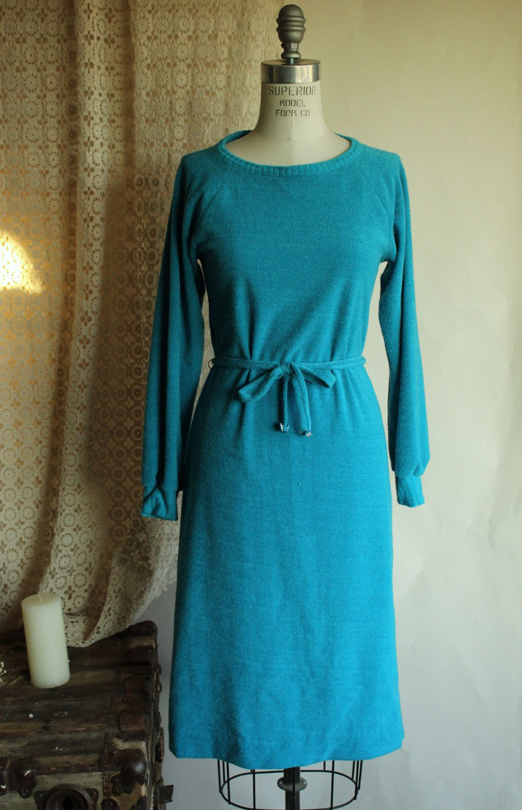 Vintage 1970s 1980s Jonathan Logan Blue Terry Cloth Dress with Belt