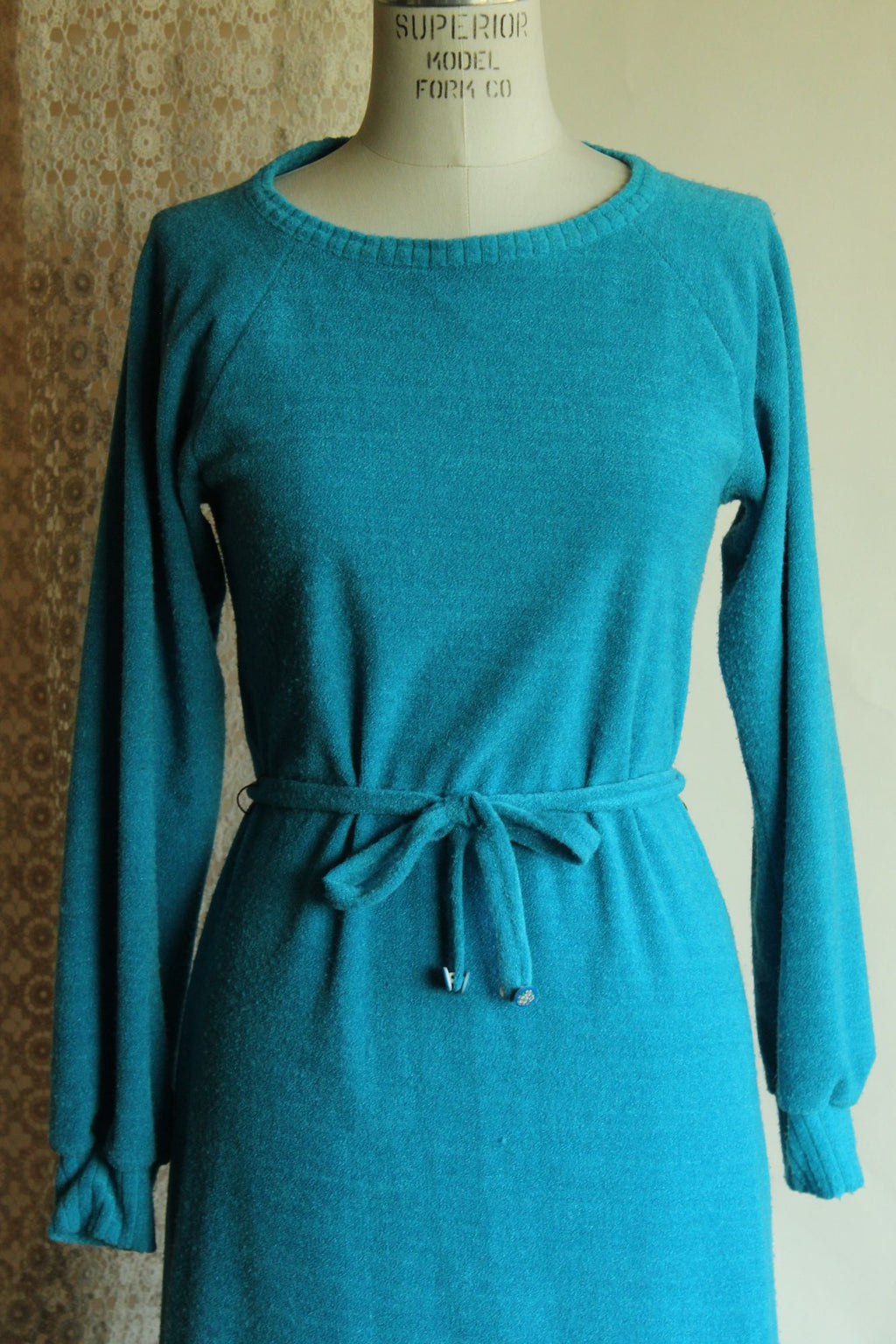 Vintage 1970s 1980s Jonathan Logan Blue Terry Cloth Dress with Belt