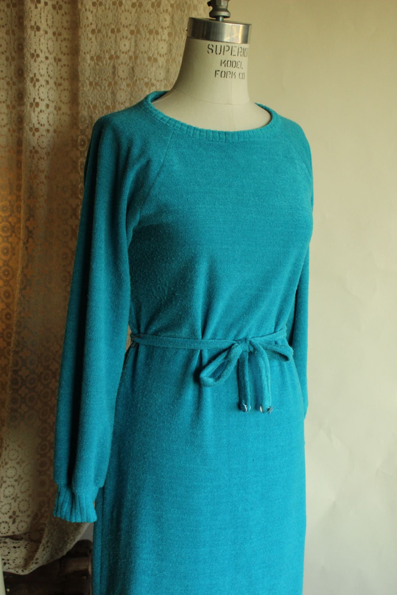 Vintage 1970s 1980s Jonathan Logan Blue Terry Cloth Dress with Belt