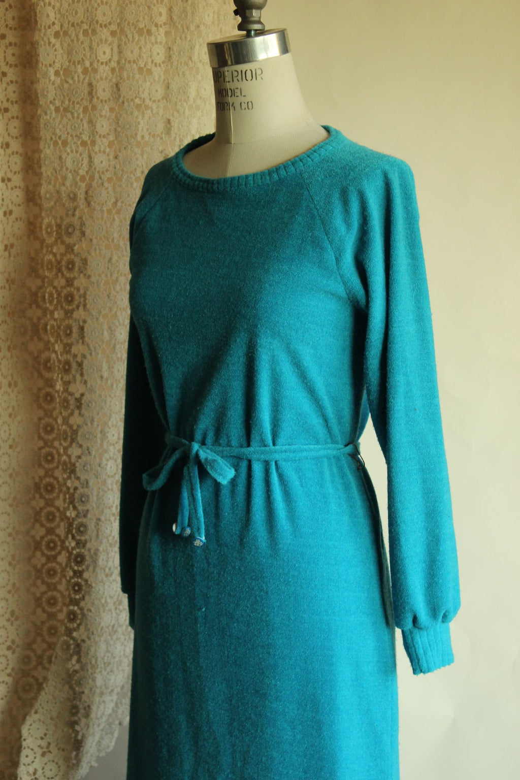 Vintage 1970s 1980s Jonathan Logan Blue Terry Cloth Dress with Belt