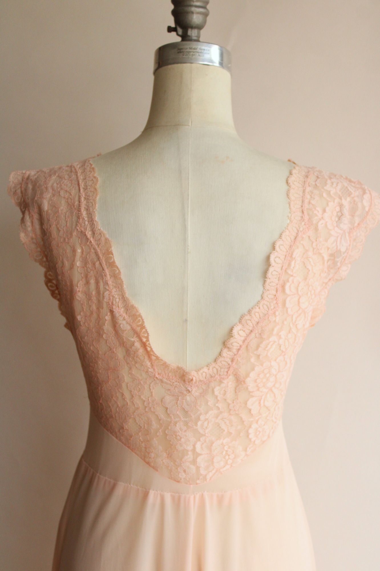 Vintage 1950s 1960s Vanity Fair Pink Nylon Nightgown with Lace Trim