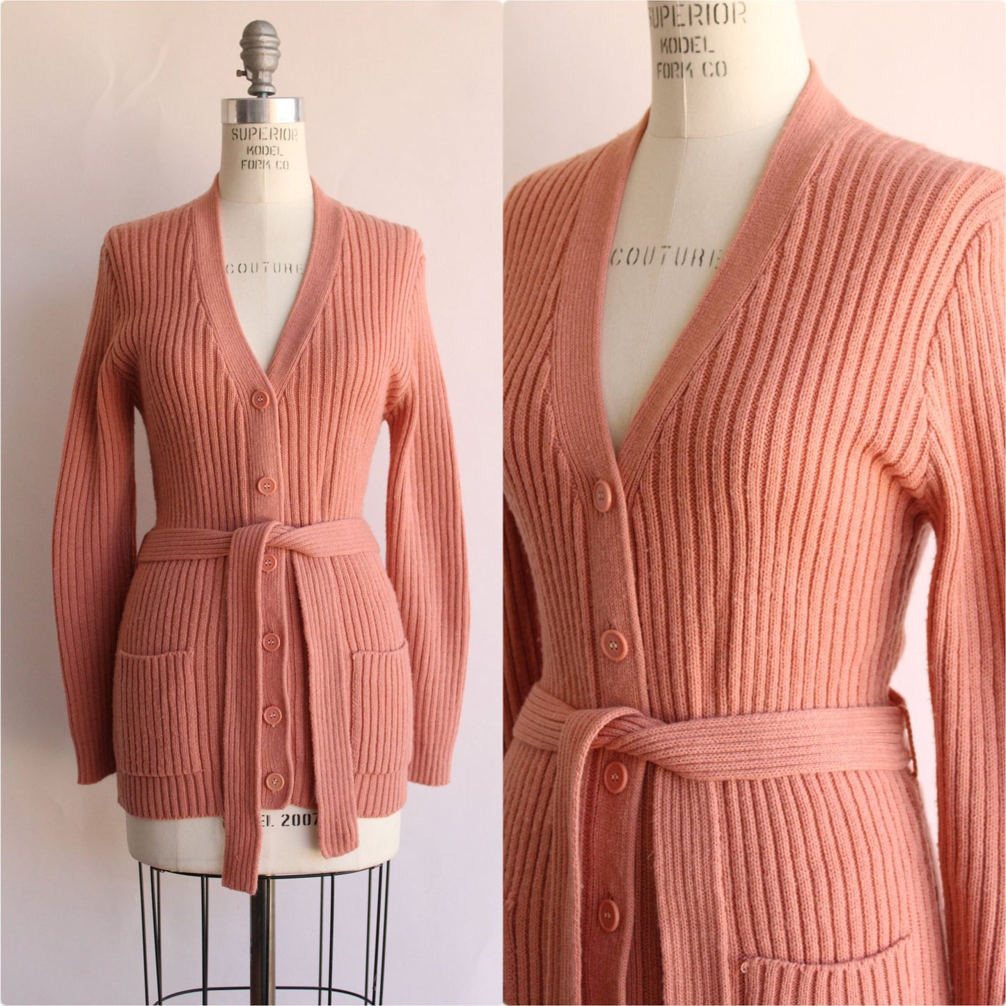 Vintage 1970s 1980s Sweater With Belt and Pockets