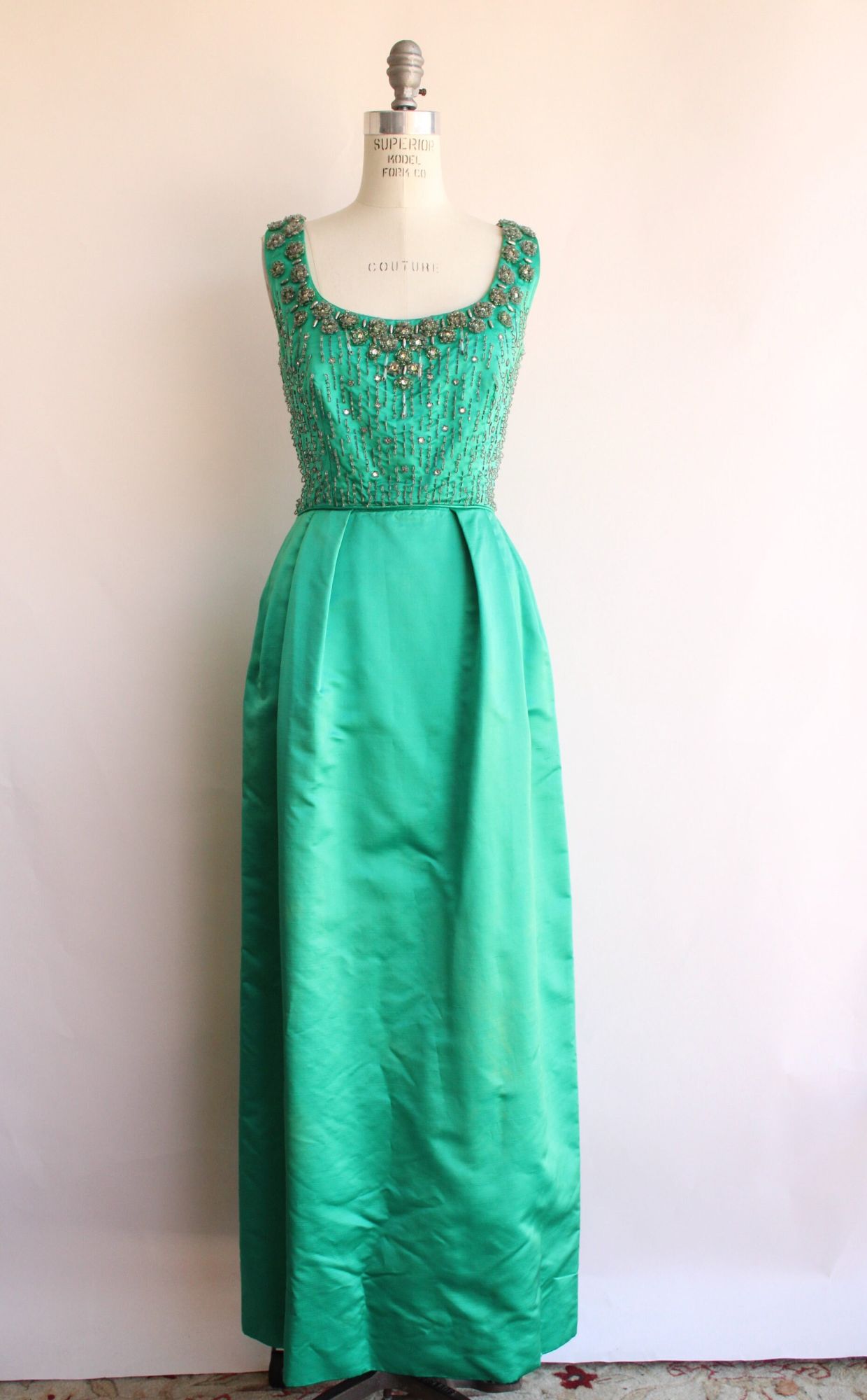 Vintage 1960s Gown with Pockets, Rudolf Green Silk Wiggle Dress, Saks Fifth Avenue