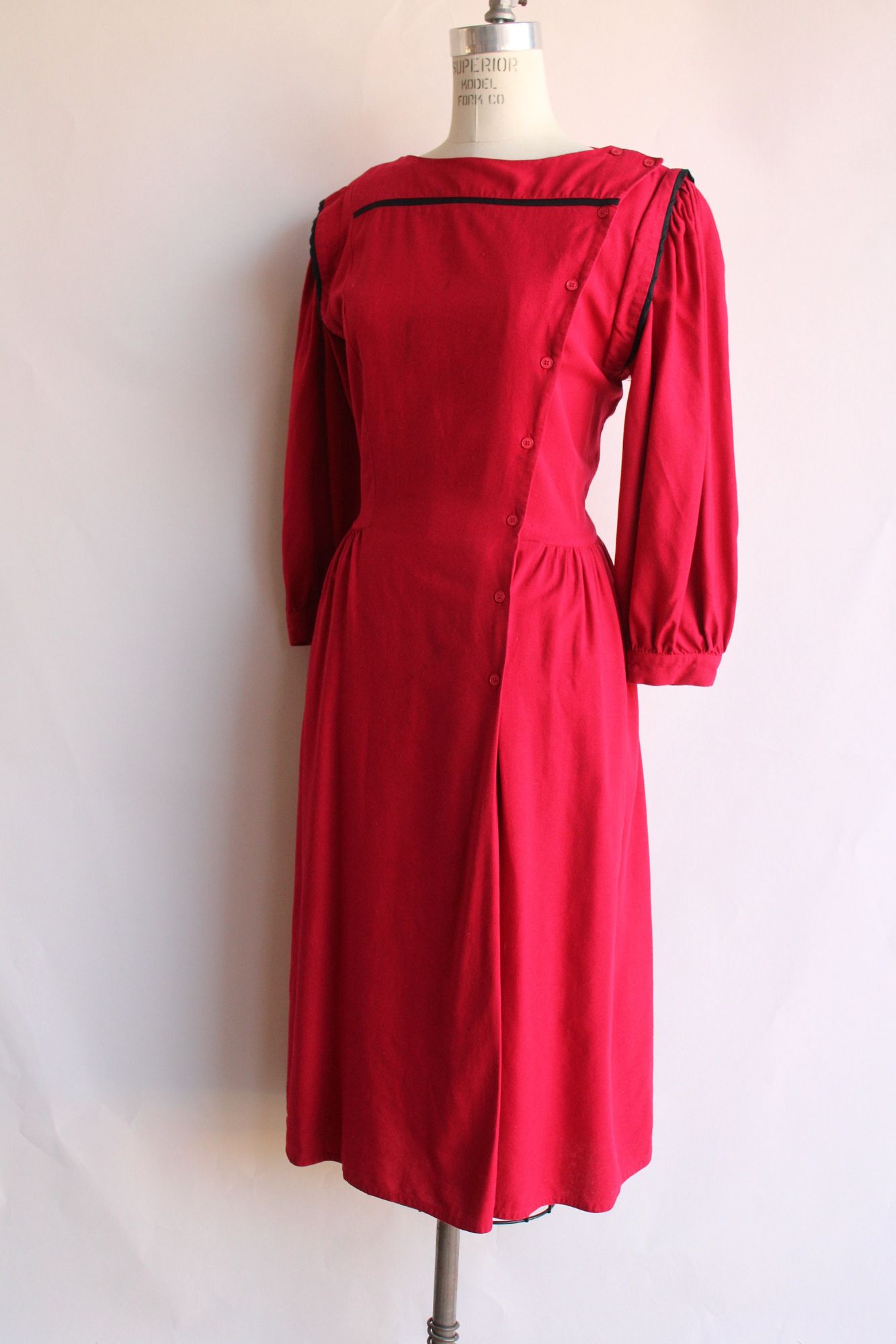 Vintage 1980s Joanie Char Red Silk Shirtwaist Dress
