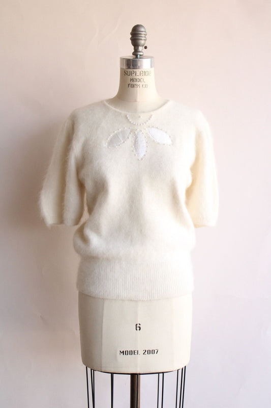 Vintage 1980s Ivory Angora Cardigan and Pullover Sweater Set