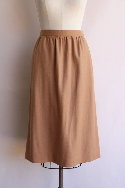 Vintage 1980s The Villager Tan Wool Pencil Skirt with Pockets