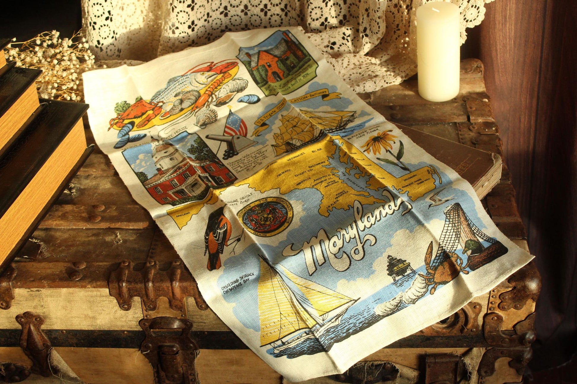 Vintage Maryland Souvenir State Landmark Towel