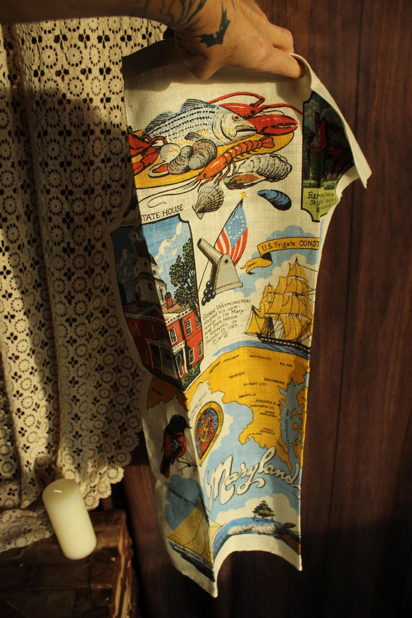 Vintage Maryland Souvenir State Landmark Towel