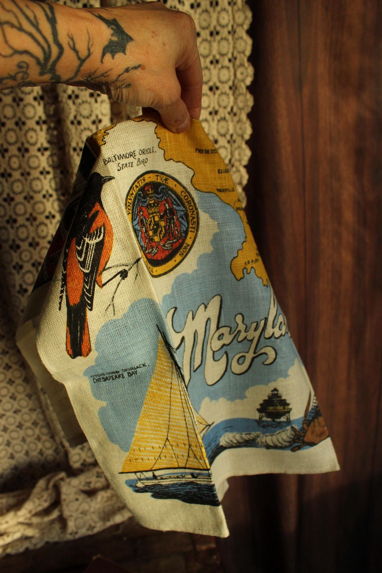 Vintage Maryland Souvenir State Landmark Towel