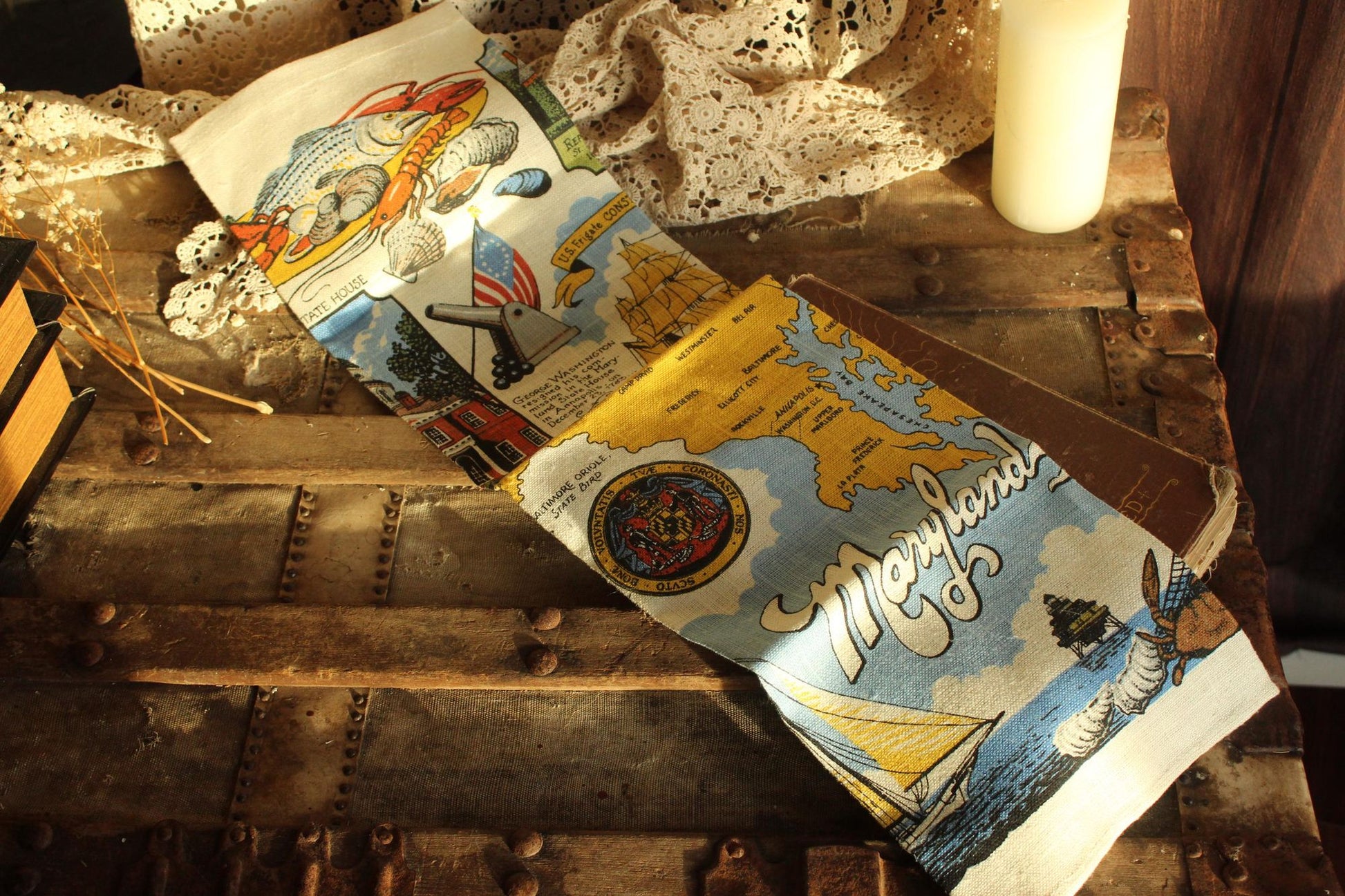 Vintage Maryland Souvenir State Landmark Towel