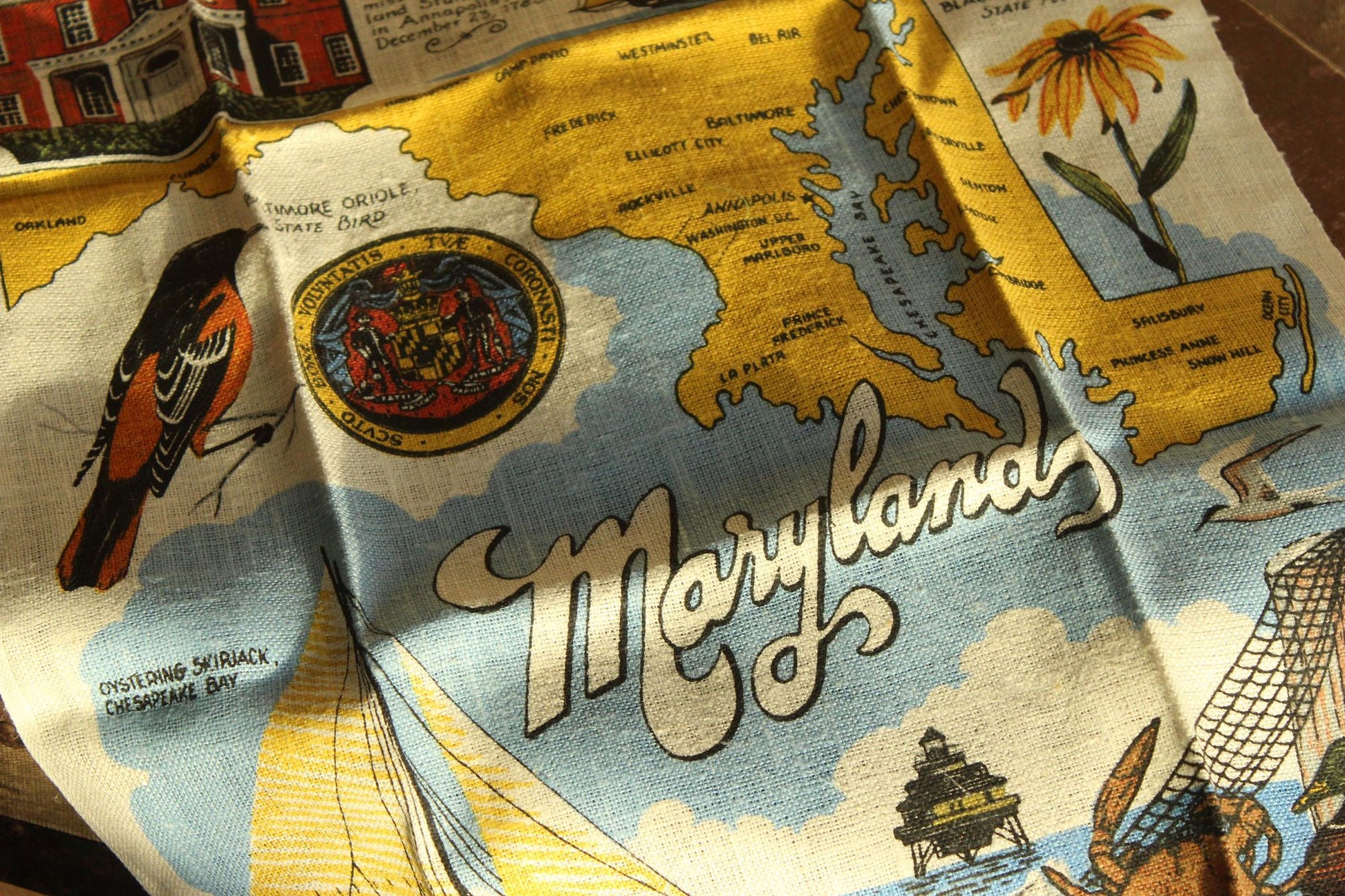 Vintage Maryland Souvenir State Landmark Towel