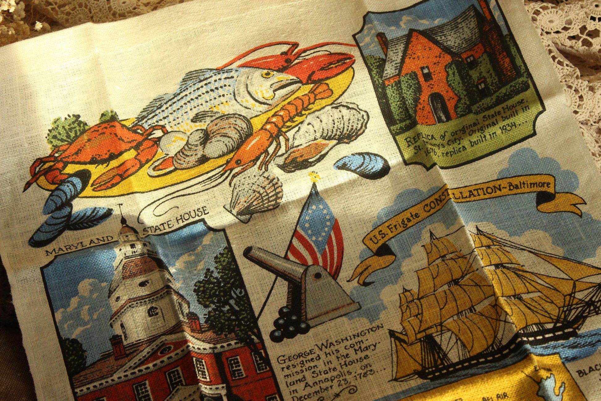 Vintage Maryland Souvenir State Landmark Towel