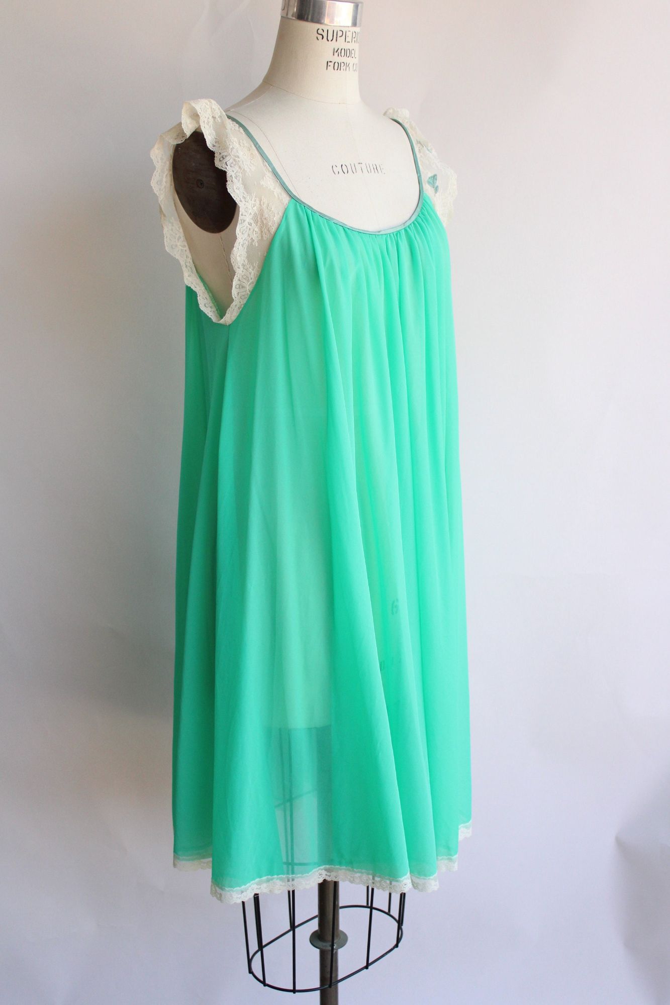 Vintage 1960s 1970s Green Nightgown with Butterflies, Claire Sandra by Lucie Ann