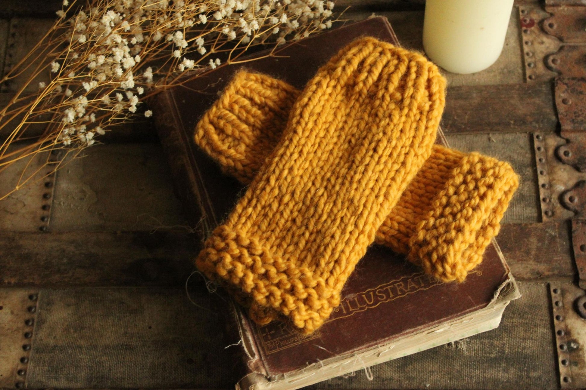 "Honey Hollow" Hand Knit Fingerless Gloves