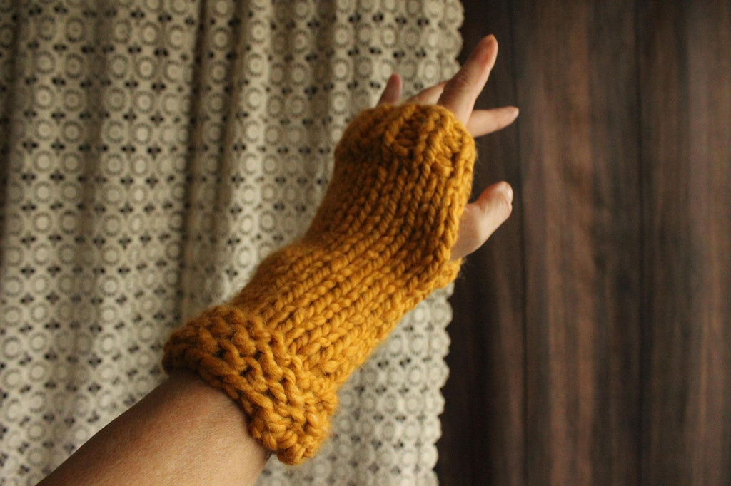 "Honey Hollow" Hand Knit Fingerless Gloves