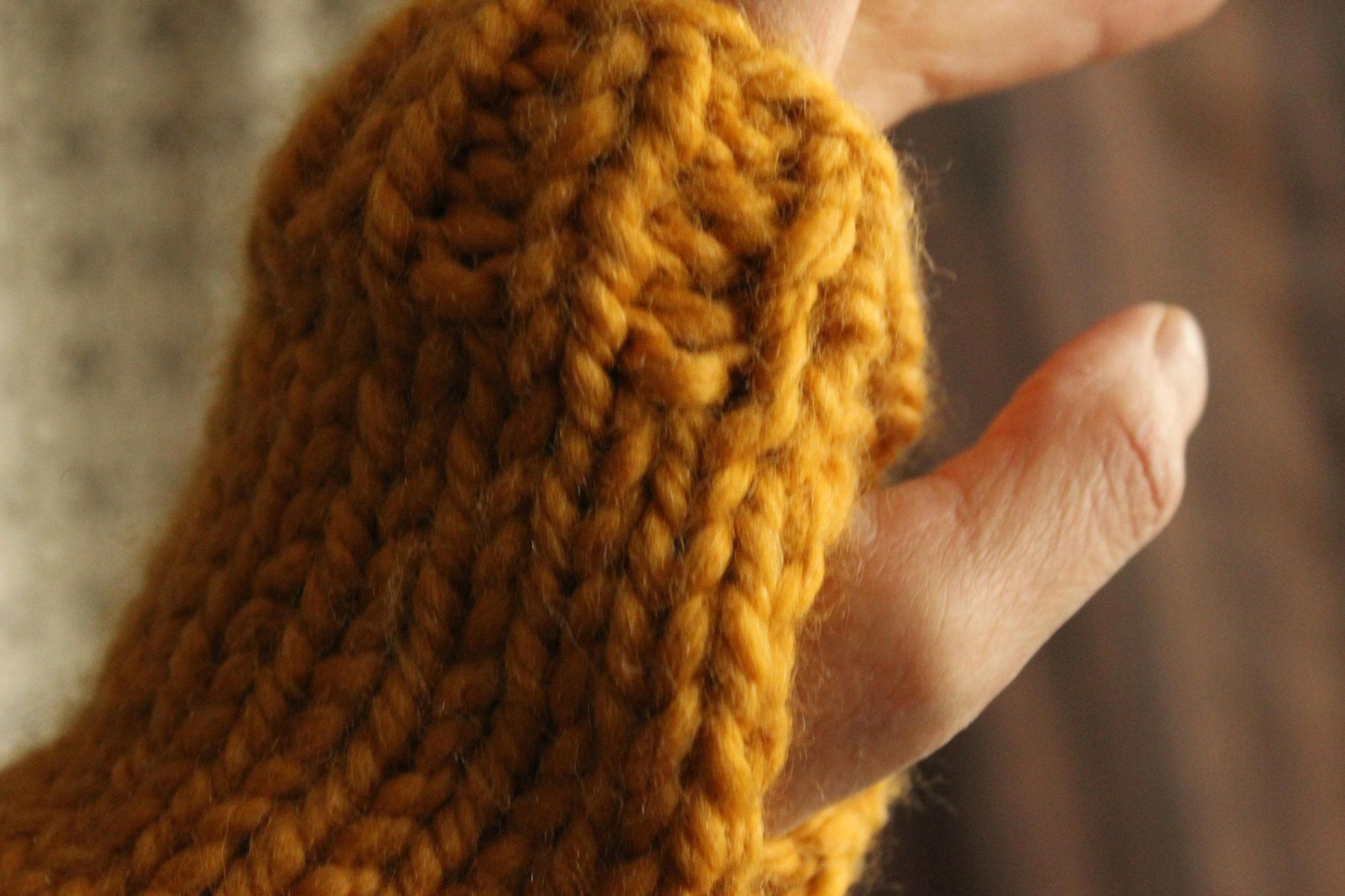 "Honey Hollow" Hand Knit Fingerless Gloves