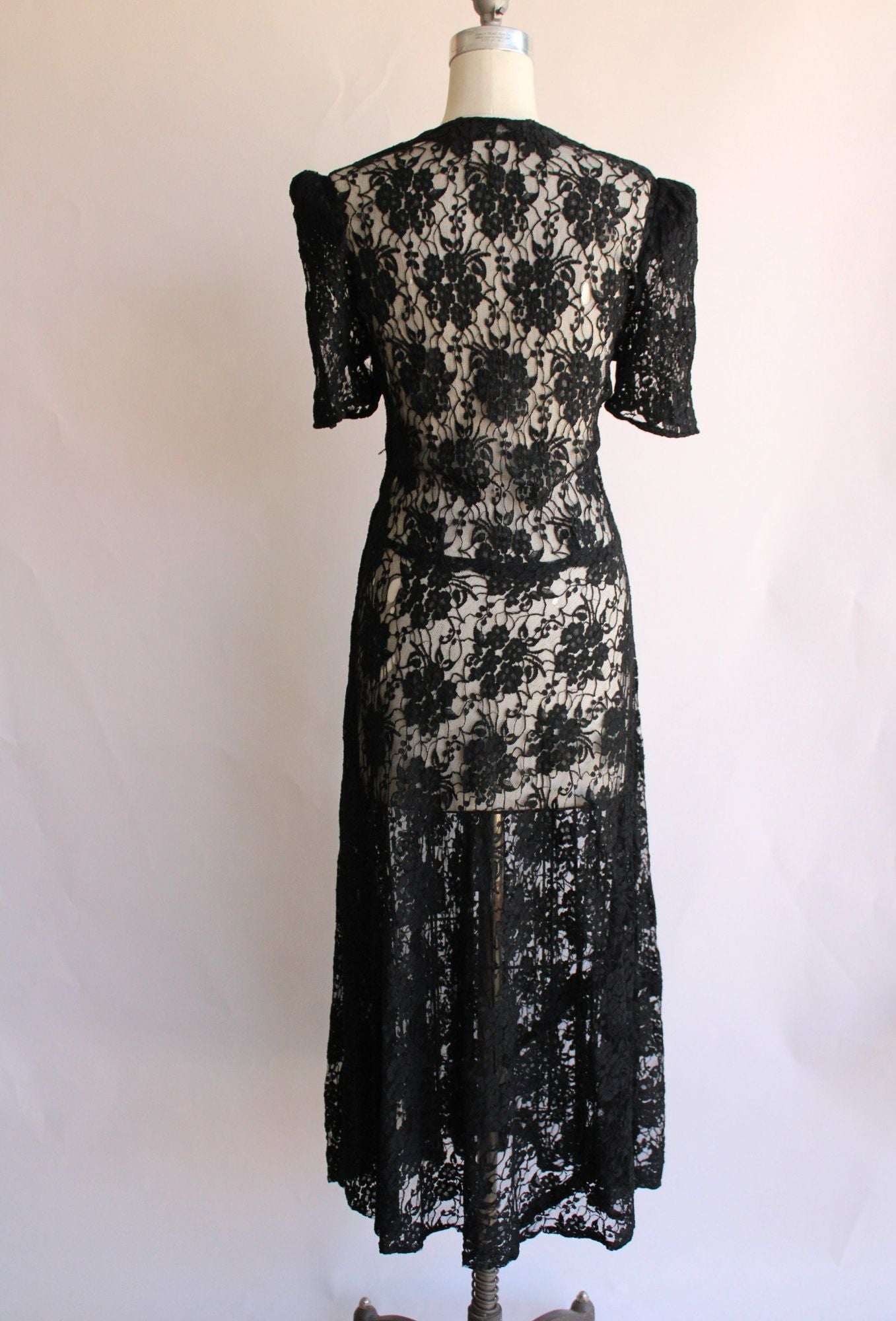 Vintage 1940s  Black Lace Dress