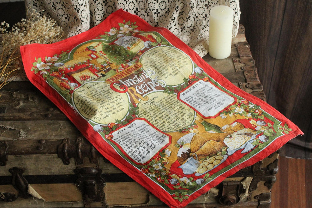 Vintage Holiday Vista Christmas Recipes Cotton Tea Towel
