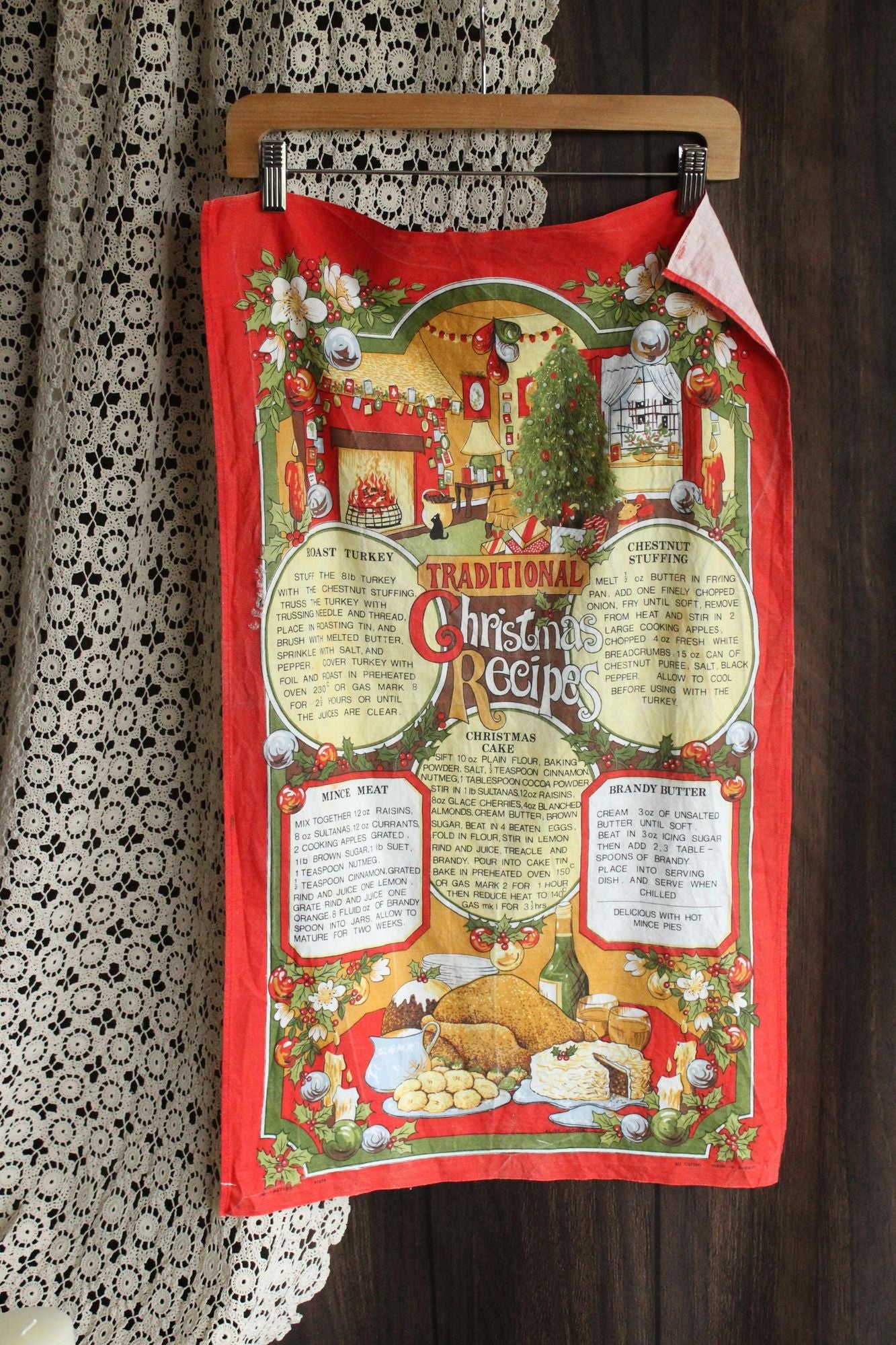 Vintage Holiday Vista Christmas Recipes Cotton Tea Towel