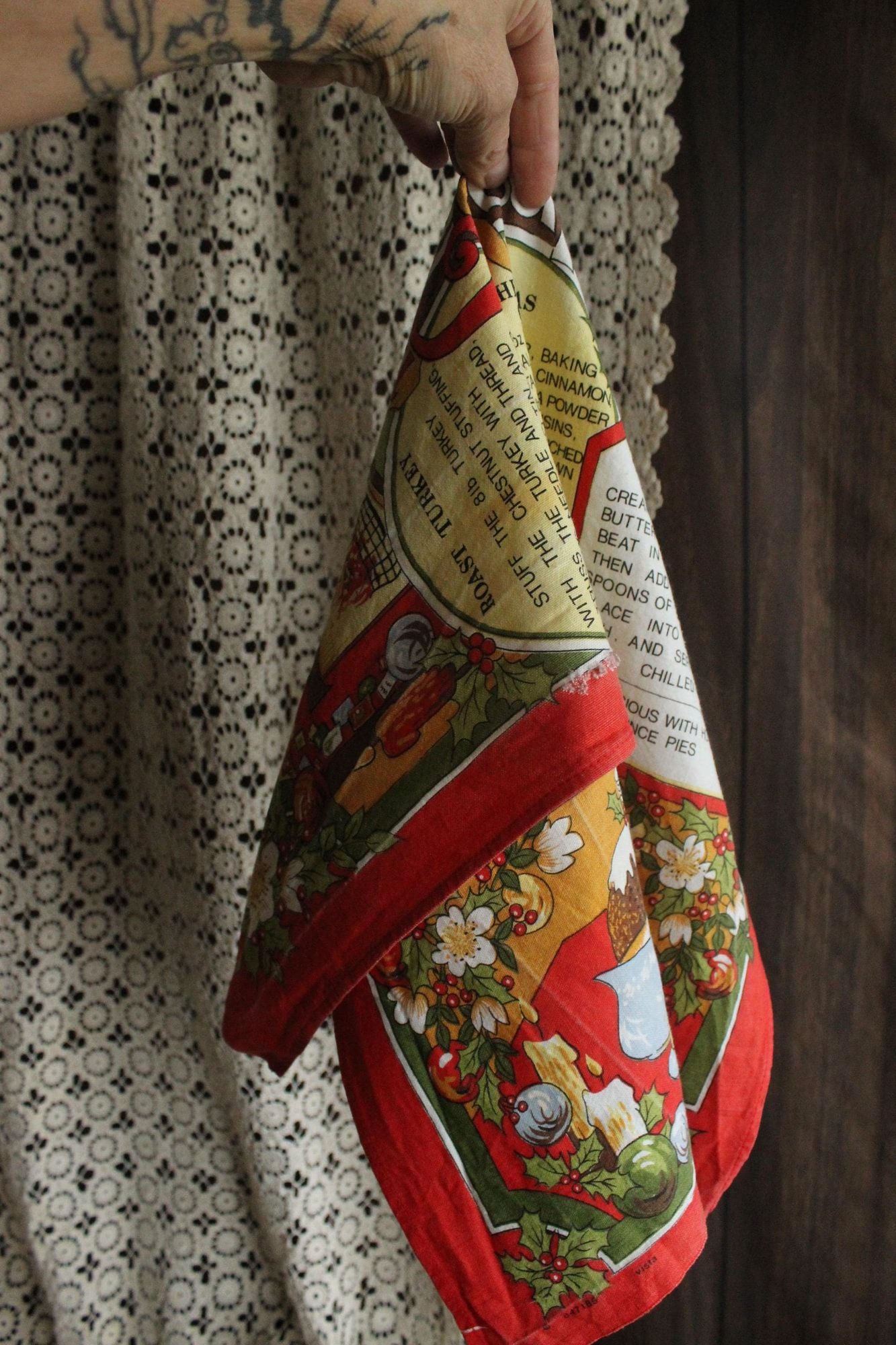 Vintage Holiday Vista Christmas Recipes Cotton Tea Towel