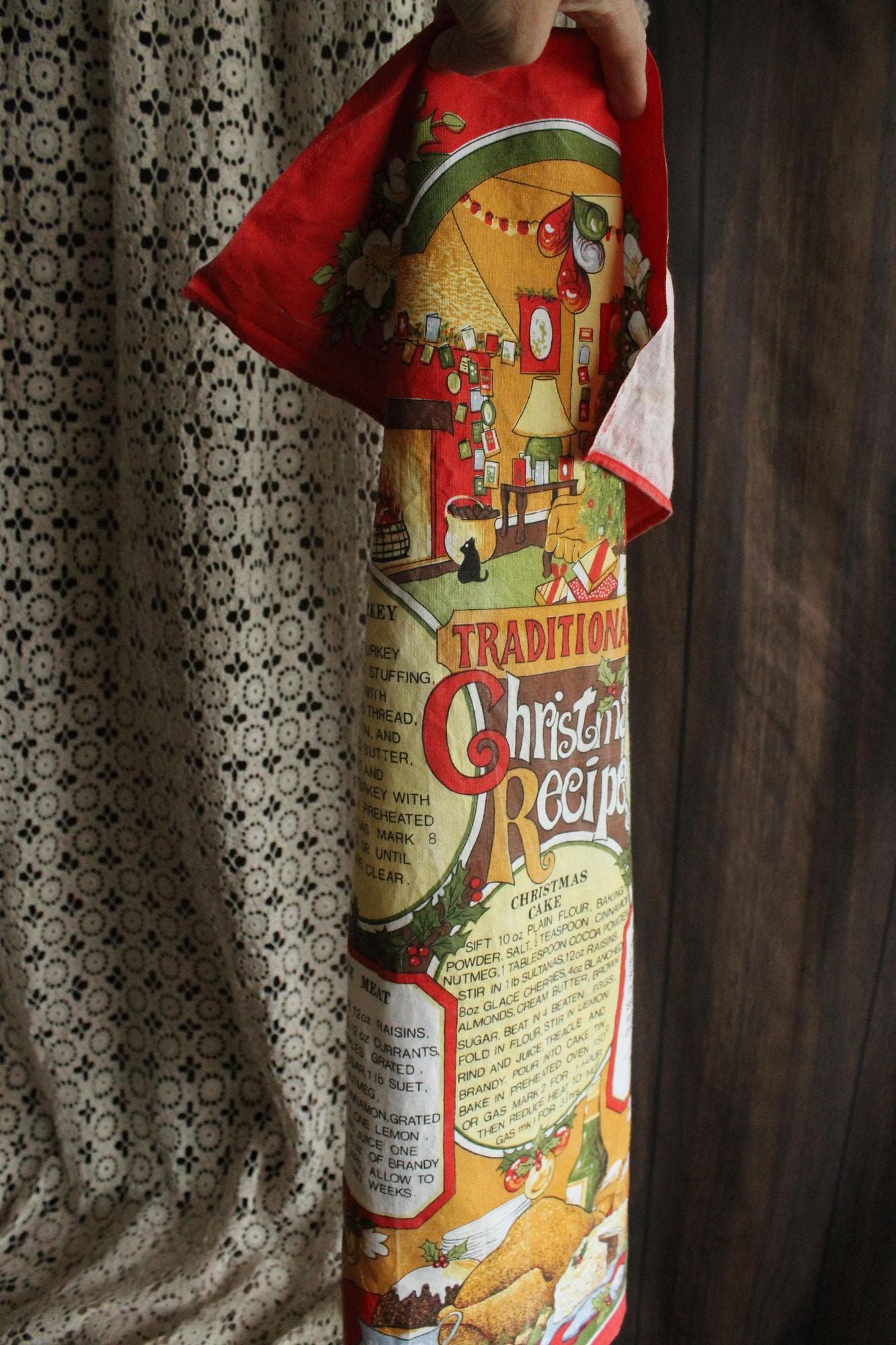 Vintage Holiday Vista Christmas Recipes Cotton Tea Towel