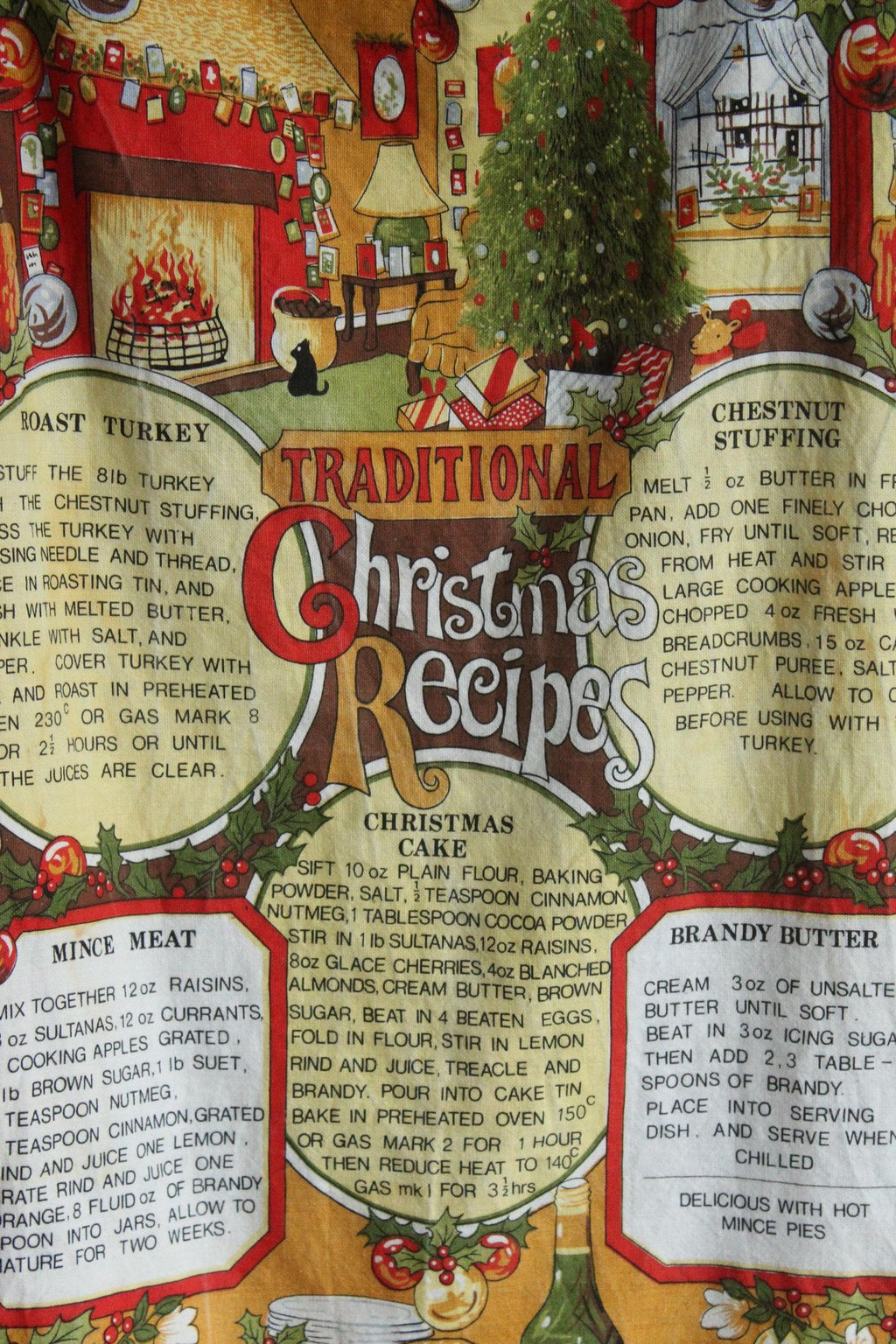 Vintage Holiday Vista Christmas Recipes Cotton Tea Towel