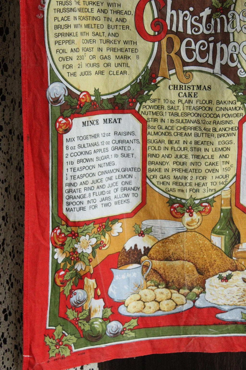Vintage Holiday Vista Christmas Recipes Cotton Tea Towel