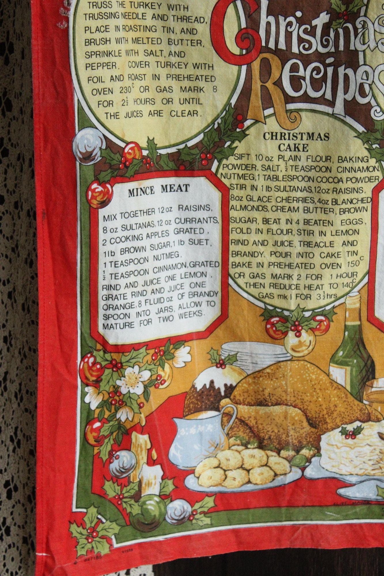 Vintage Holiday Vista Christmas Recipes Cotton Tea Towel