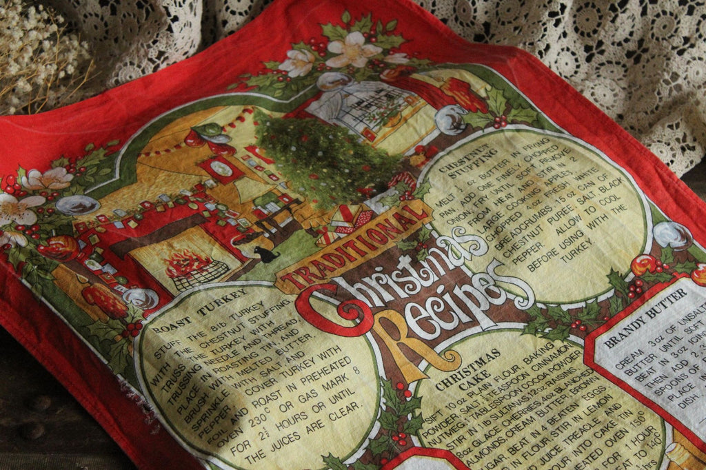 Vintage Holiday Vista Christmas Recipes Cotton Tea Towel