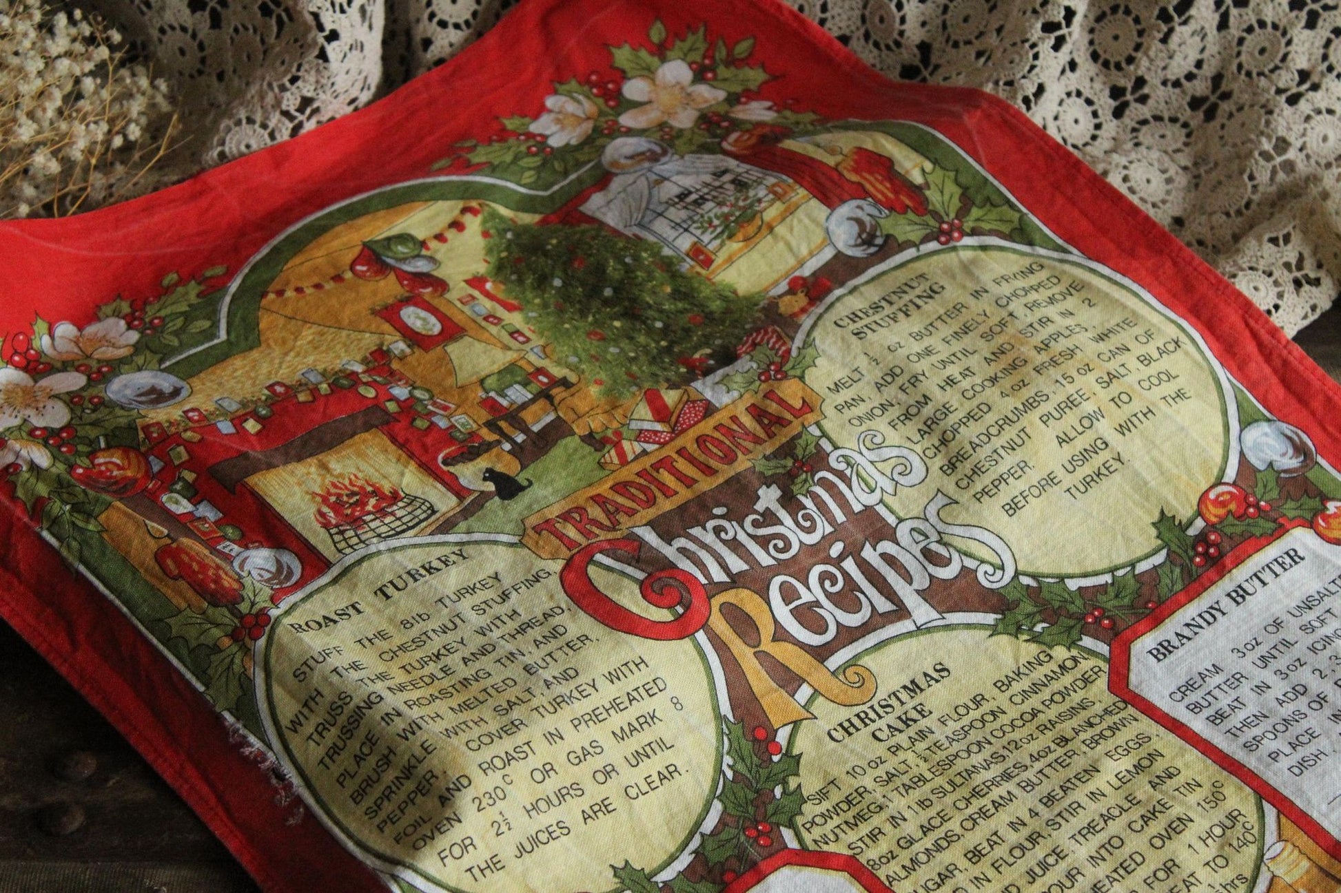 Vintage Holiday Vista Christmas Recipes Cotton Tea Towel