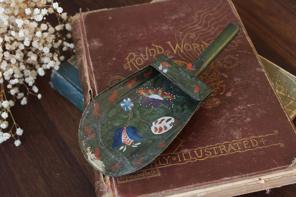 Vintage Painted Metal Folk Art Scoop