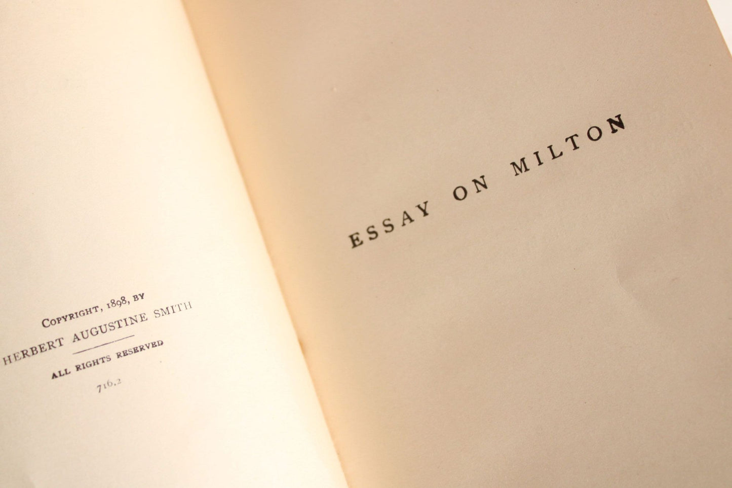 Vintage Antique 1890s Book, "Macaulay's Essay On Milton" Herbert Augustine Smith
