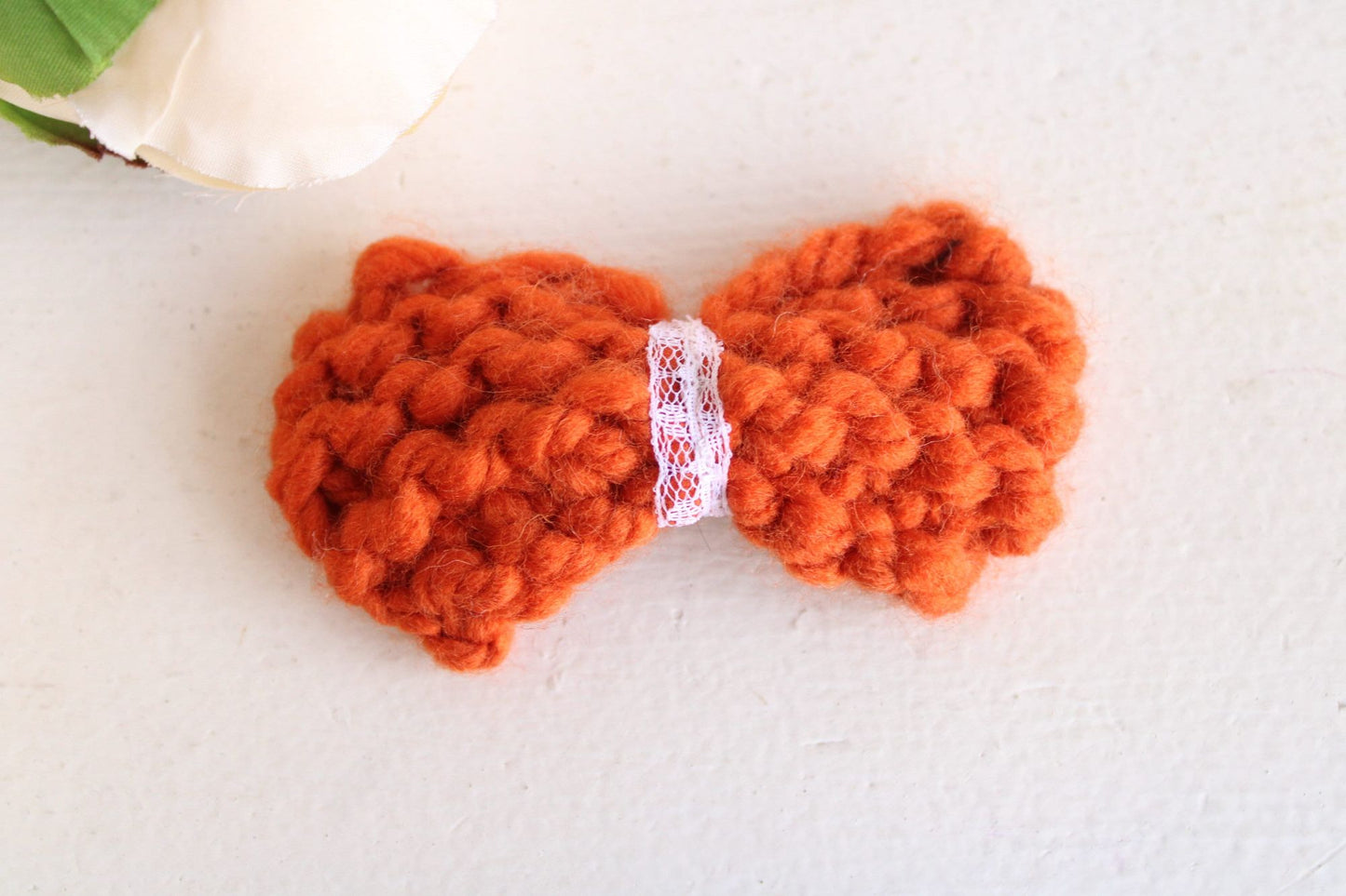 "Autumn Leaf" Hand Knit Hair Bow on Clip