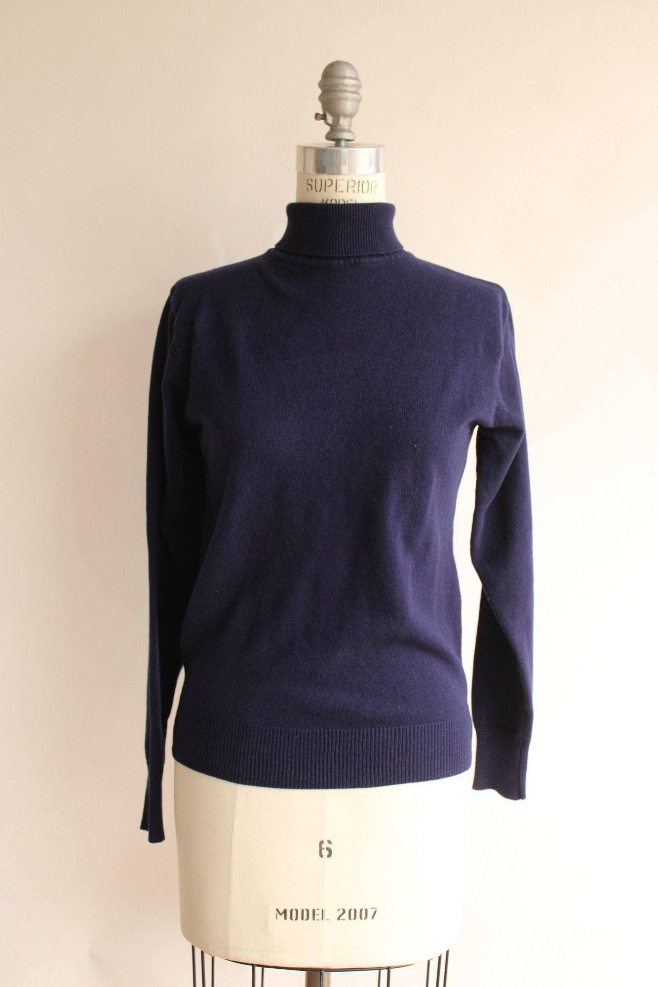 Vintage 1970s 1980s COTC  Navy Blue Turtleneck Sweater with Zip Back