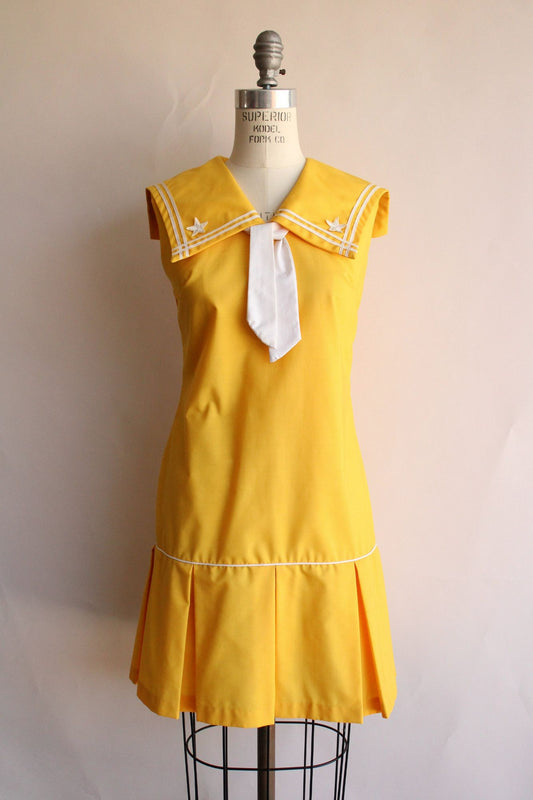 Vintage 1960s Yellow Sailor Collar Scooter Dress