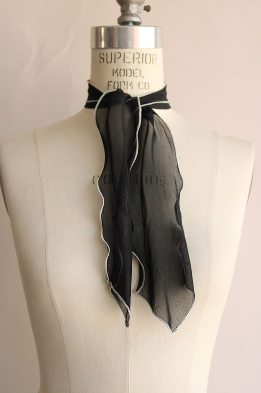 Vintage 1950s 1960s Black and White Chiffon Scarf