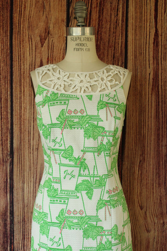 Lilly Pulitzer Womens Dress, Lacina Green and White Mint Julep Print, Size 2