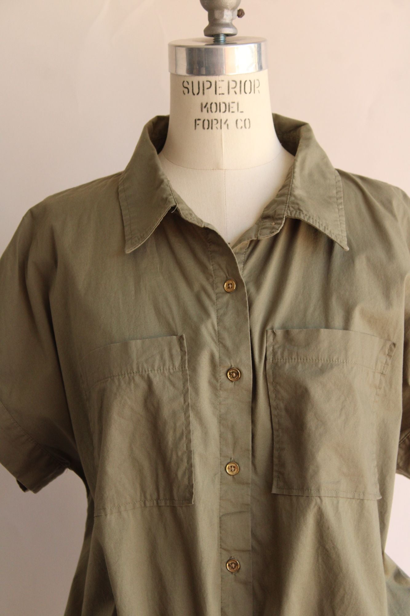 Michael Kors Womens Shirt, Size XL, Khaki Green Crop Top with Drawstring Waist
