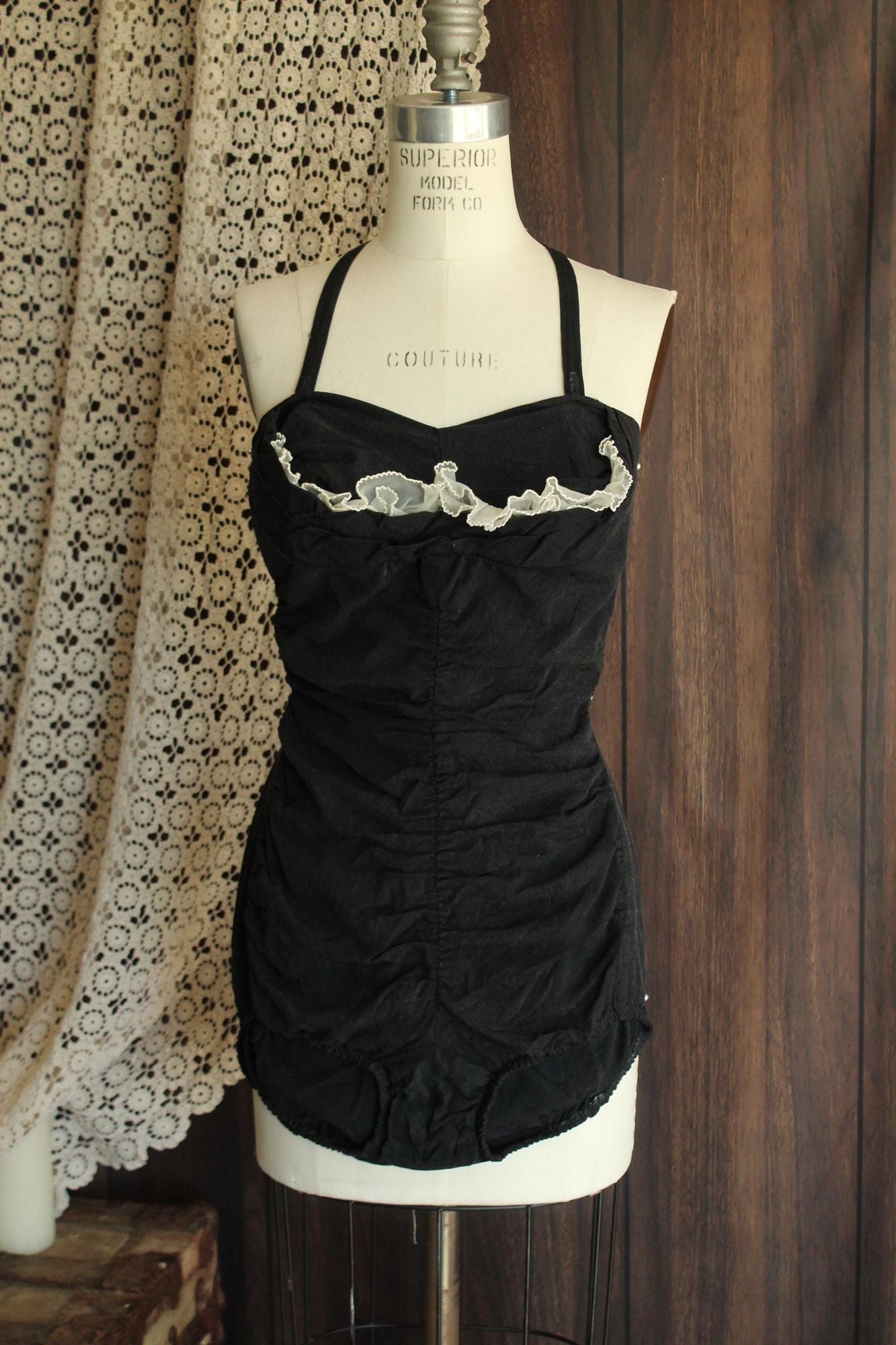 Vintage 1950s  Black and White Bathing Suit by Sea Fashions Size 34